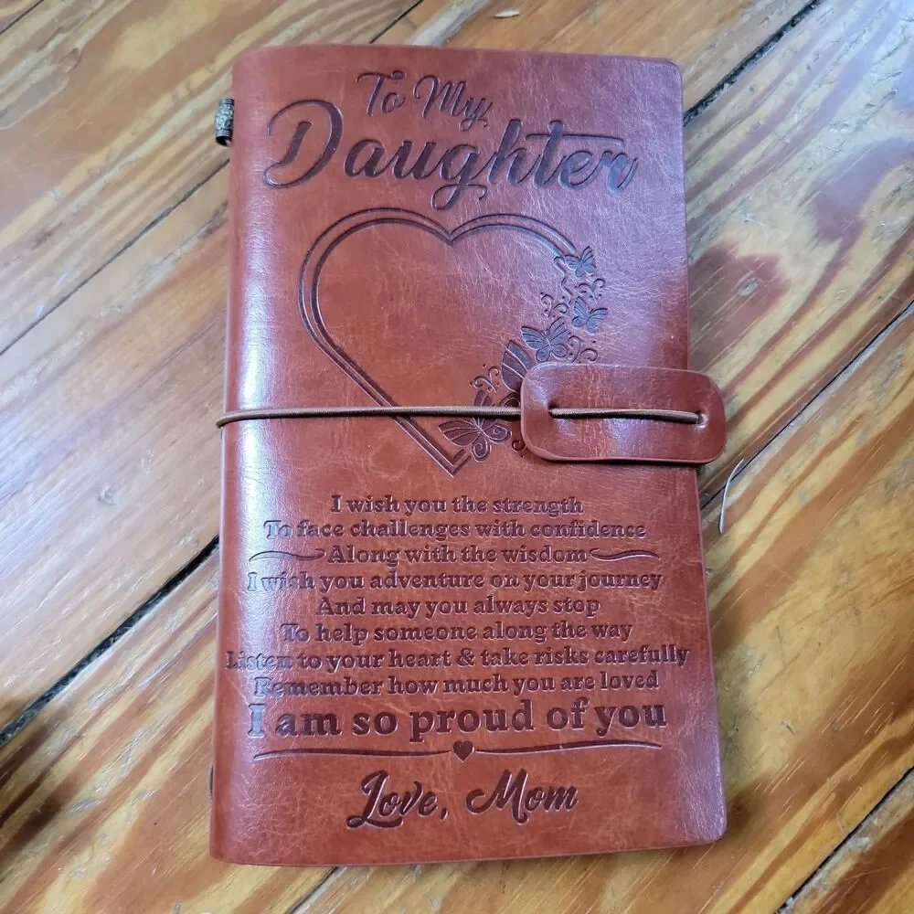 to My Daughter Leather Journal - 140 Page Keepsake Notebook Gift, Refillable Tra